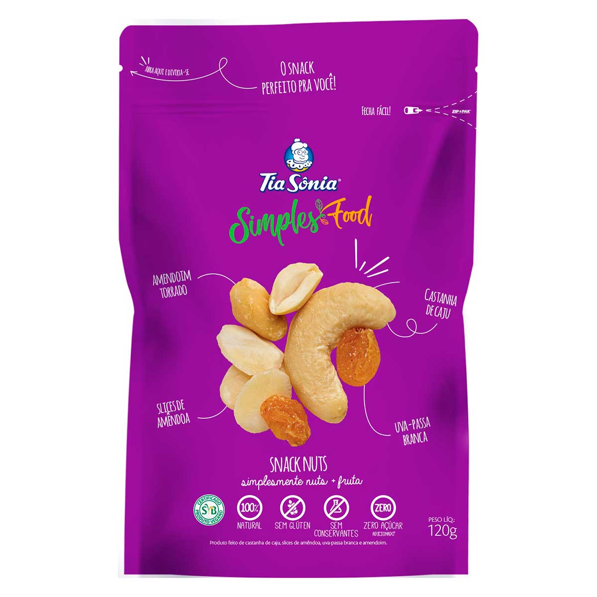 Snack Nuts Simplesmente Nuts e Frutas Tia Sônia 120 g