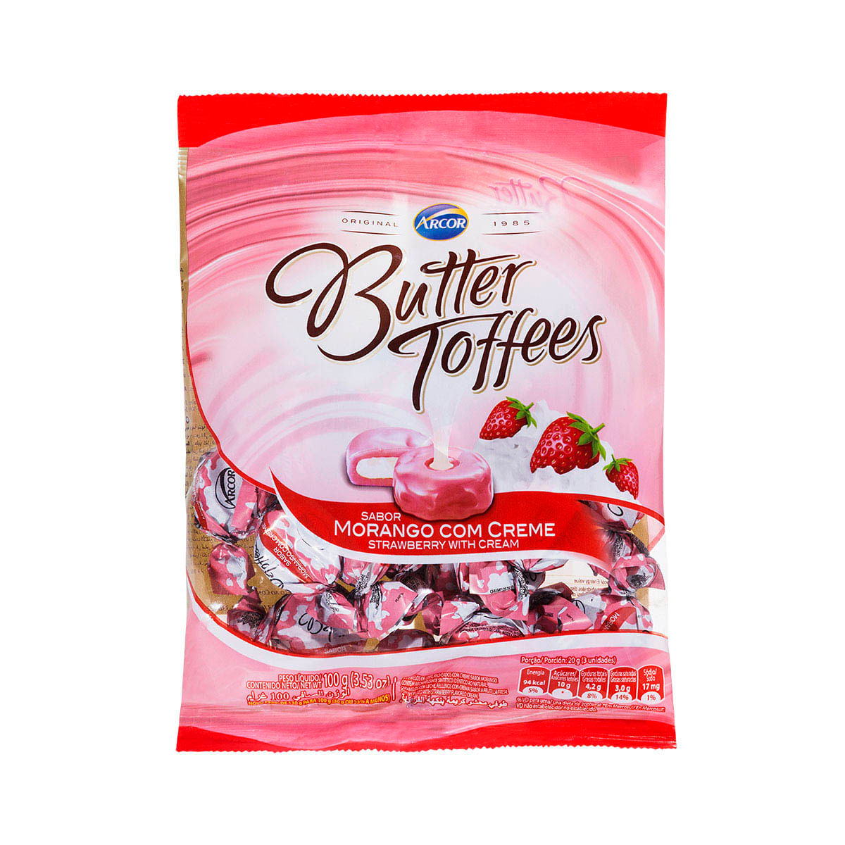 Bala Butter Toffees Morango com Creme 100g