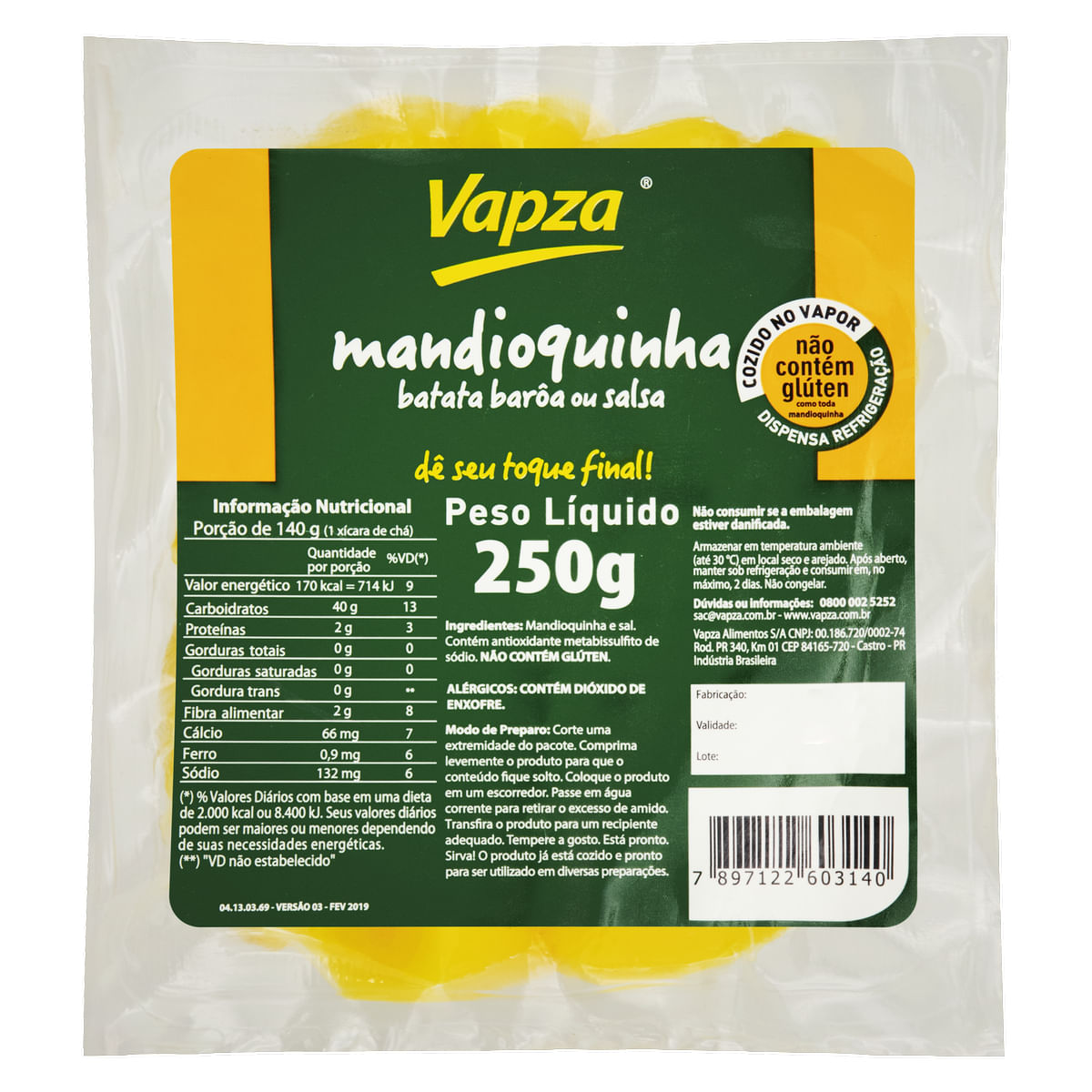 Mandioquinha Cozida Vapza 250g