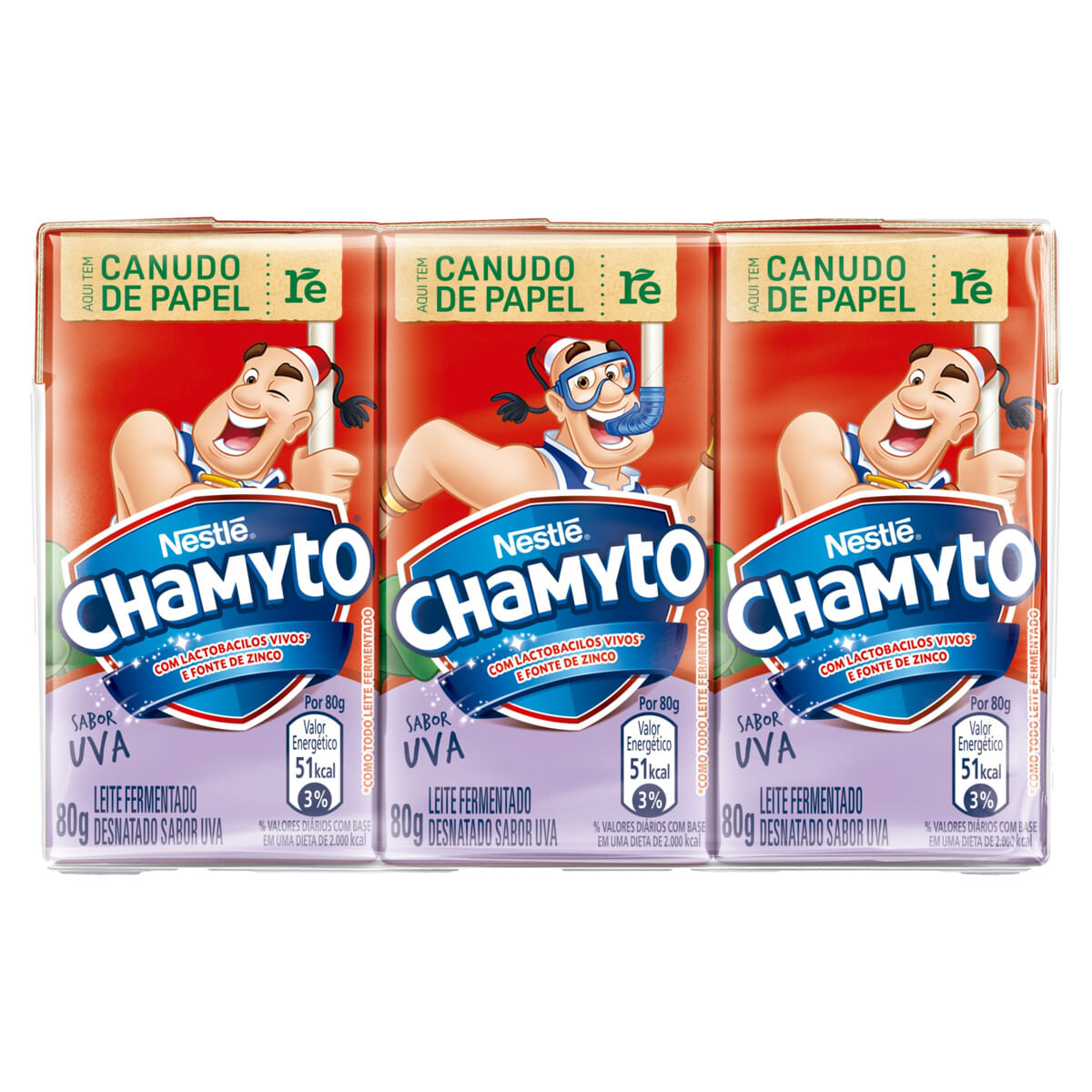 Pack Leite Fermentado Desnatado Uva Chamyto Caixa 6 Unidades 80 g Cada