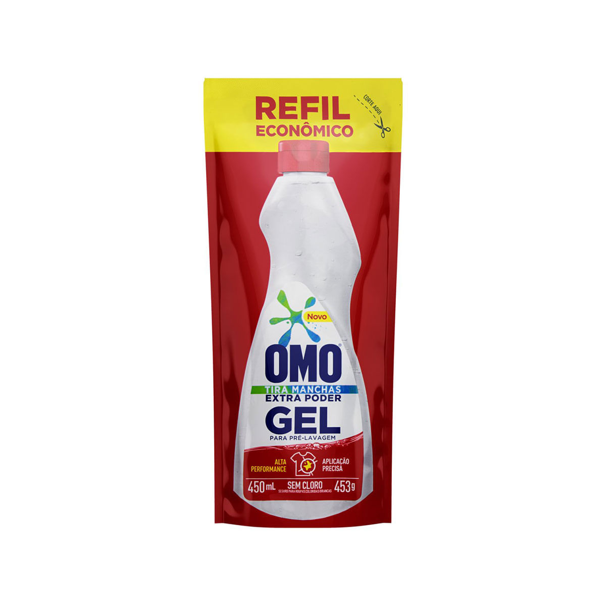 Tira-Manchas Gel Roupas Brancas e Coloridas Pré-Lavagem Omo Extra Poder Sachê 450ml Refil Econômico