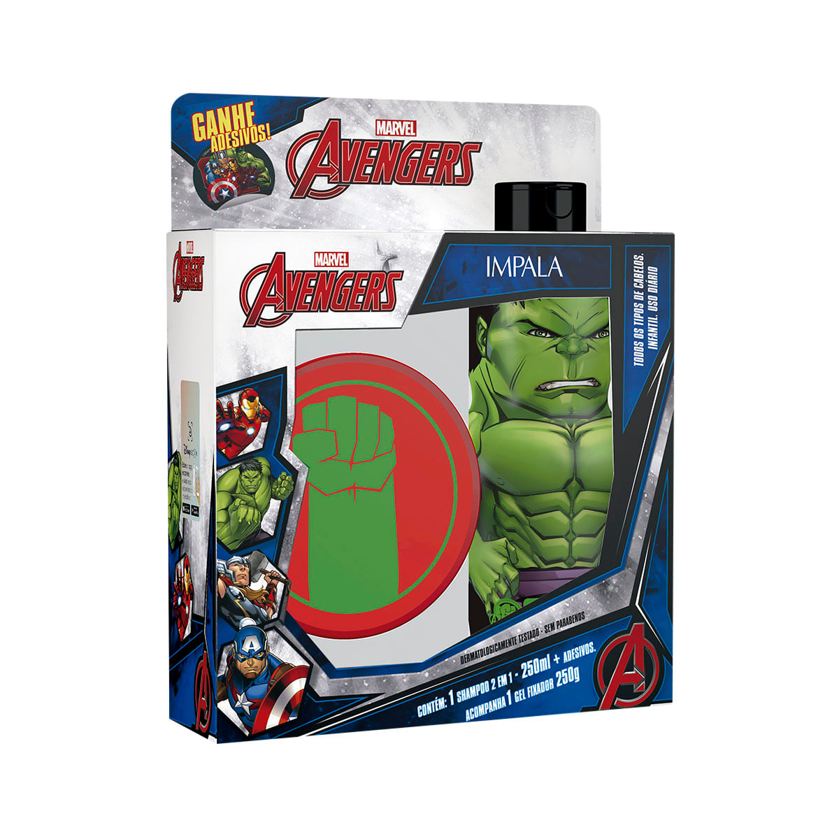 Kit Shampoo 2 em 1 e Gel Fixador Infantil Impala Marvel Hulk