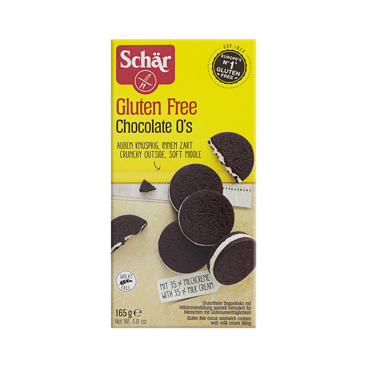 Biscoito de Chocolate com Recheio de Creme de Leite Schar sem Glúten 165g