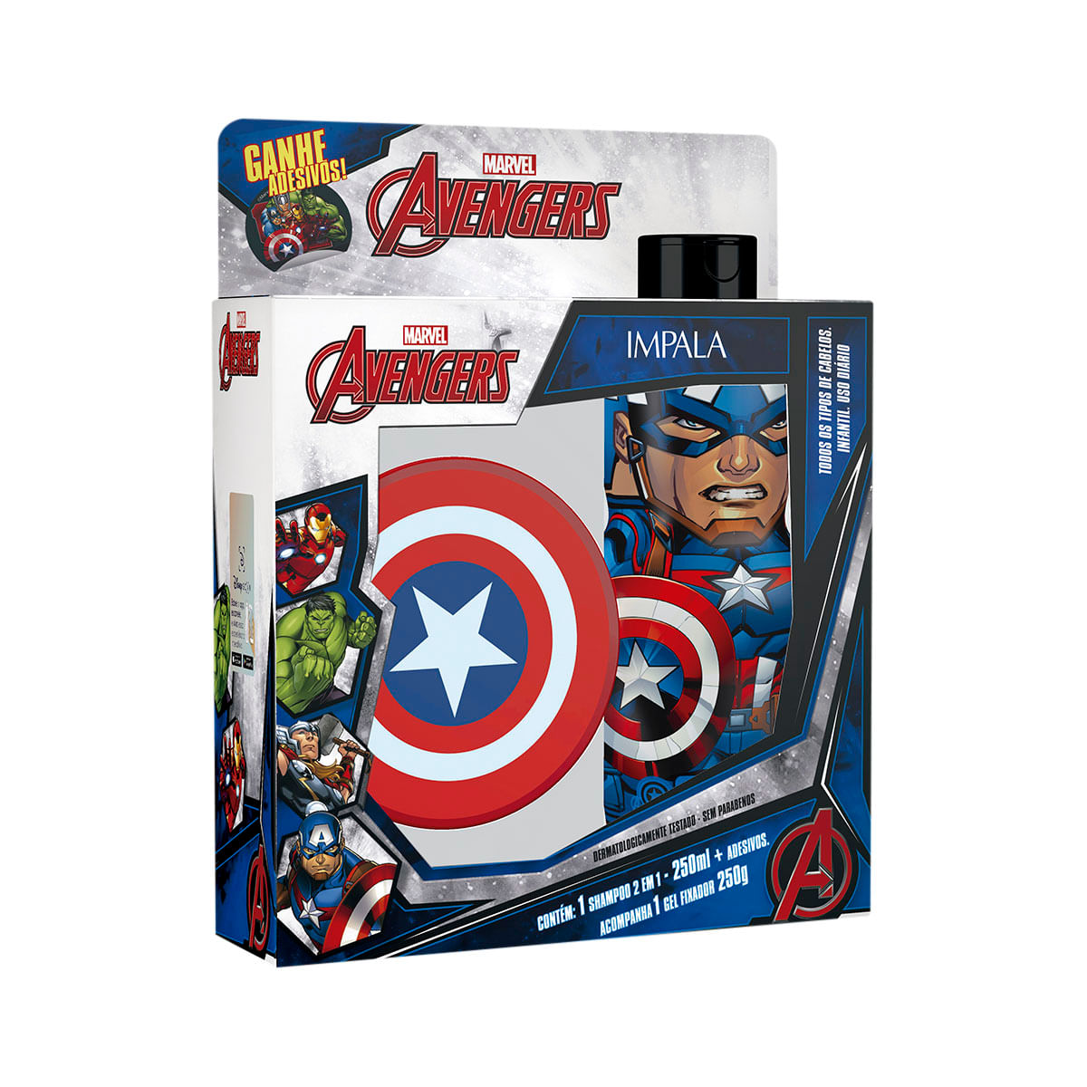 Kit Shampoo 2 em 1 e Gel Fixador Infantil Impala Marvel Capitão América