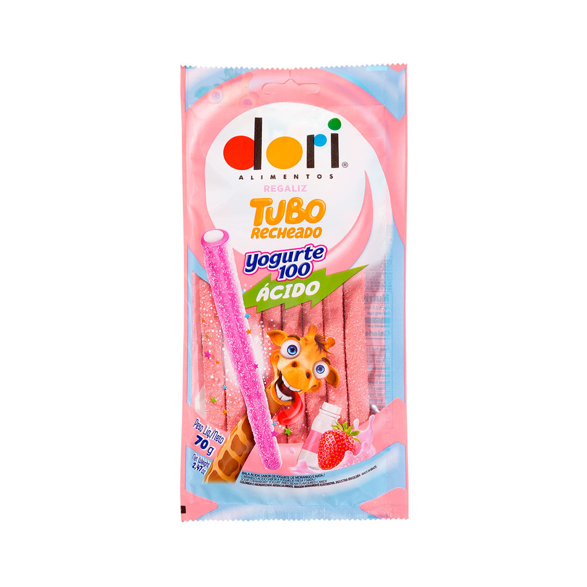 Bala de Gelatina Tubo Morango com Iogurte Dori Yougurte 100 70g