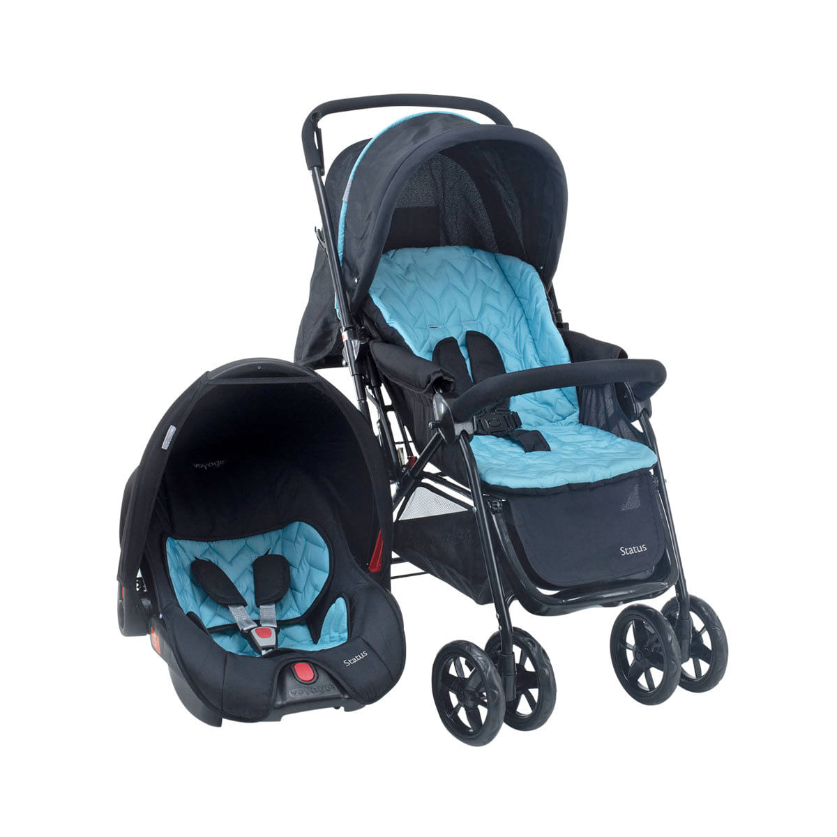 Carrinho de Bebê Travel System Voyage 6 Rodas Suporta Crianças de Até 15Kg Status CAX00330 Azul e Preto