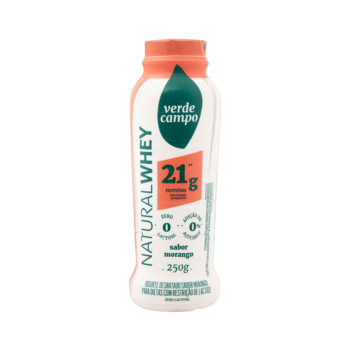 Iogurte Desnatado Zero Lactose Verde Campo Natural Whey Morango 250g