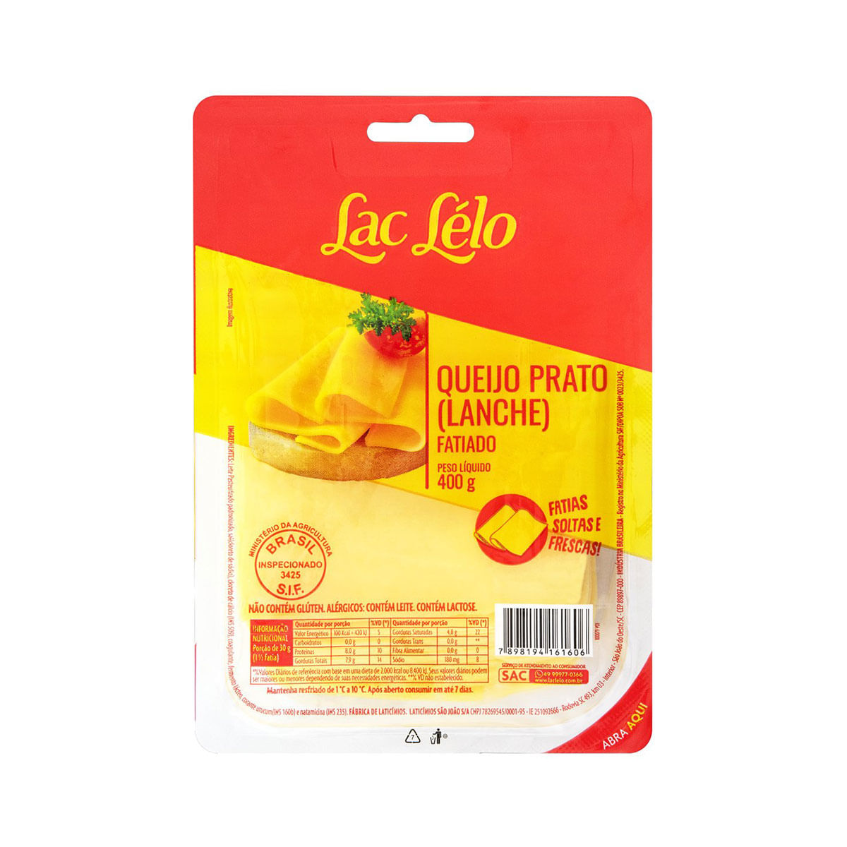 Queijo Prato Fatiado Lac Lélo 400g