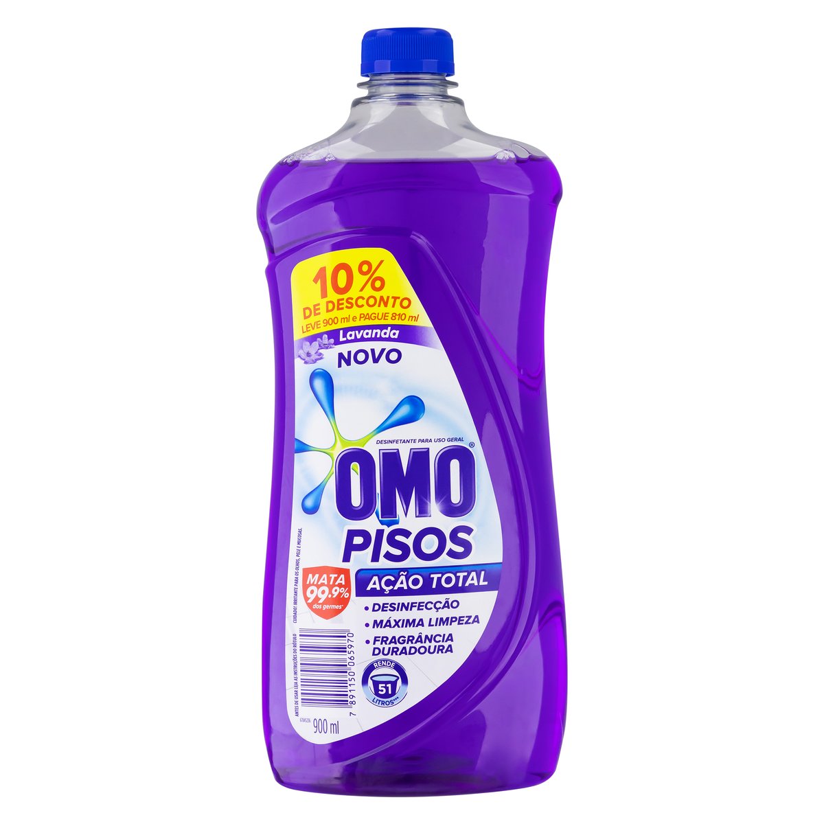 Desinfetante Uso Geral Lavanda Omo Pisos Leve 900ml Pague 810ml