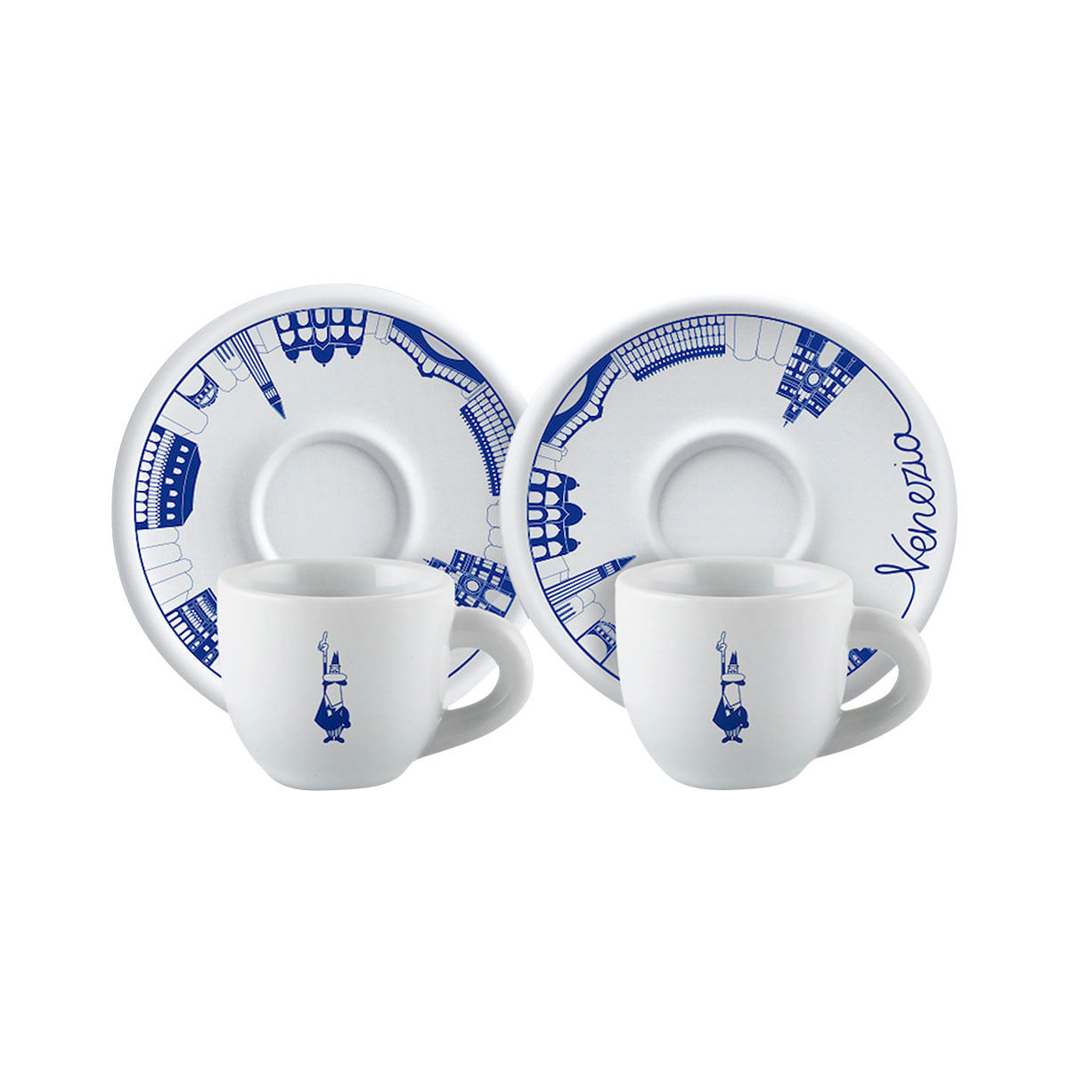 Jogo de Xícaras para Café em Porcelana Branco e Azul 4 Peças Bialetti Venezia 10490111