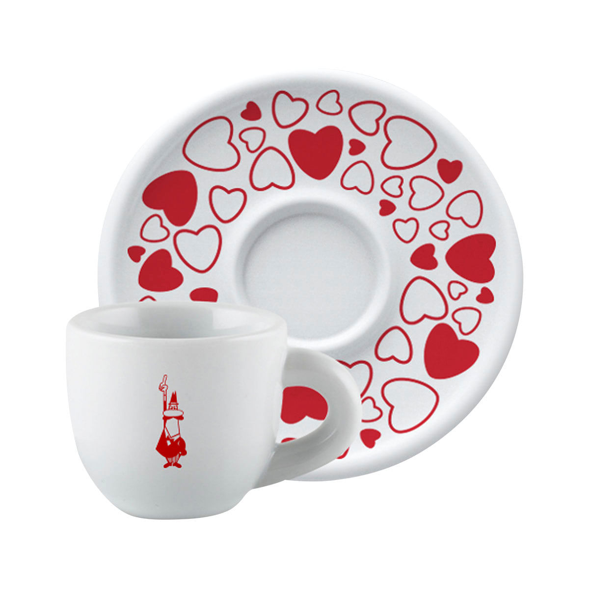 Jogo de Xícaras para Cappuccino em Porcelana Branco e Vermelho 4 Peças Bialetti Cuore 10490204