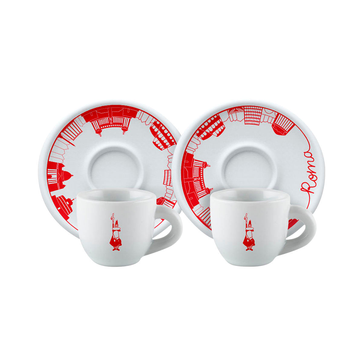 Jogo de Xícaras para Café em Porcelana Branco e Vermelho 4 Peças Bialetti Roma 10490112