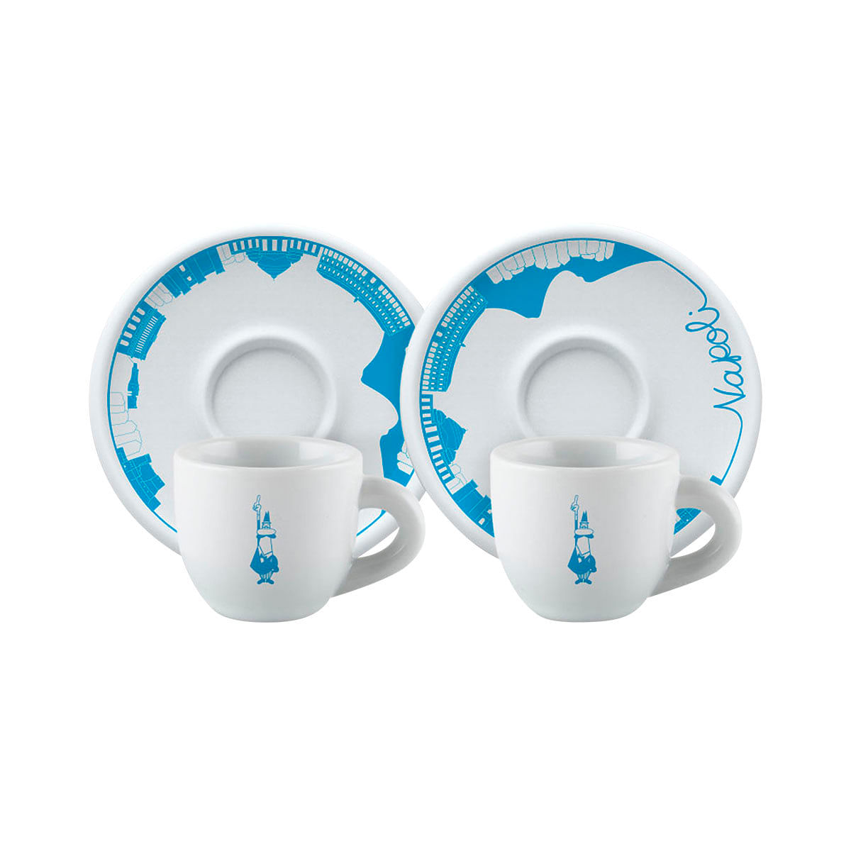 Jogo de Xícaras para Café em Porcelana Branco e Azul 4 Peças Bialetti Napoli 10490113