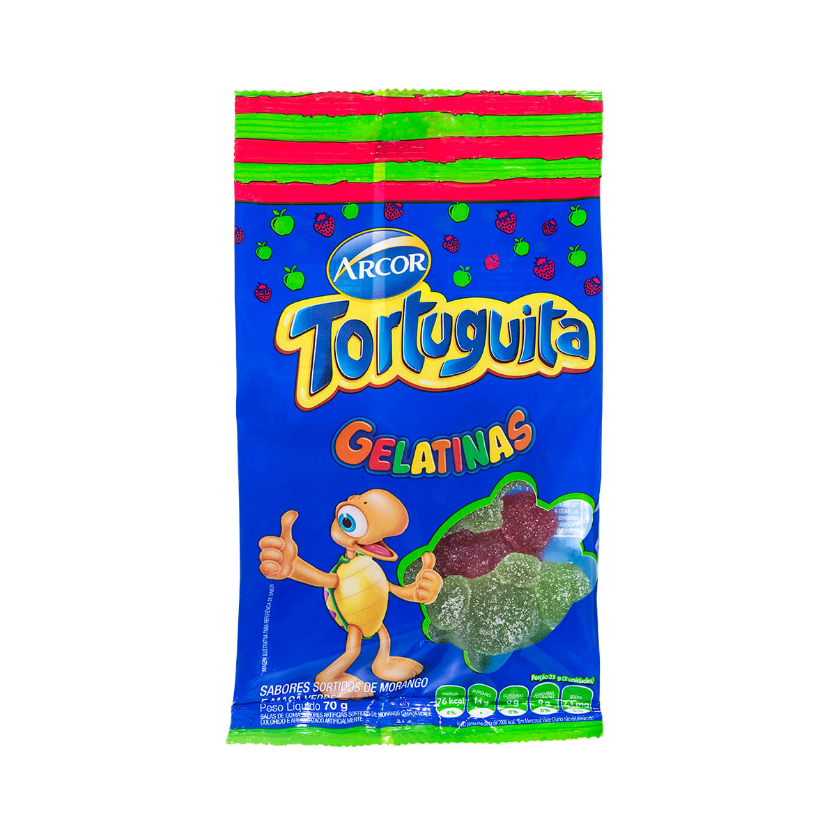 Bala Gelatina Tortuguita Morango e Maçã Verde Arcor 70g