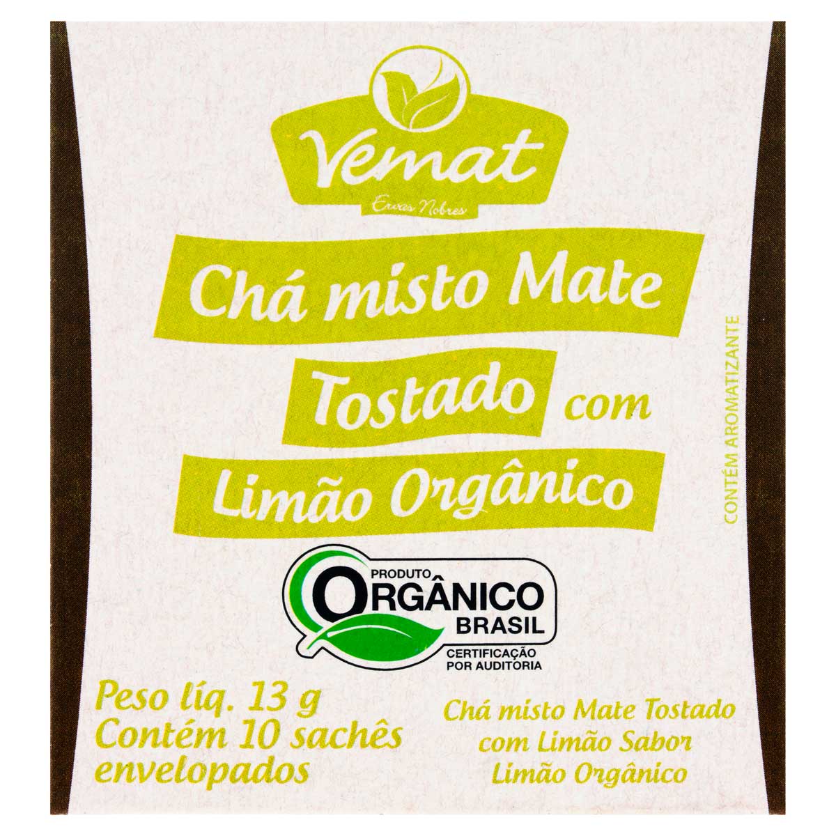 Chá Mate Orgânico Limão Vemat Caixa 13 g 10 Unidades