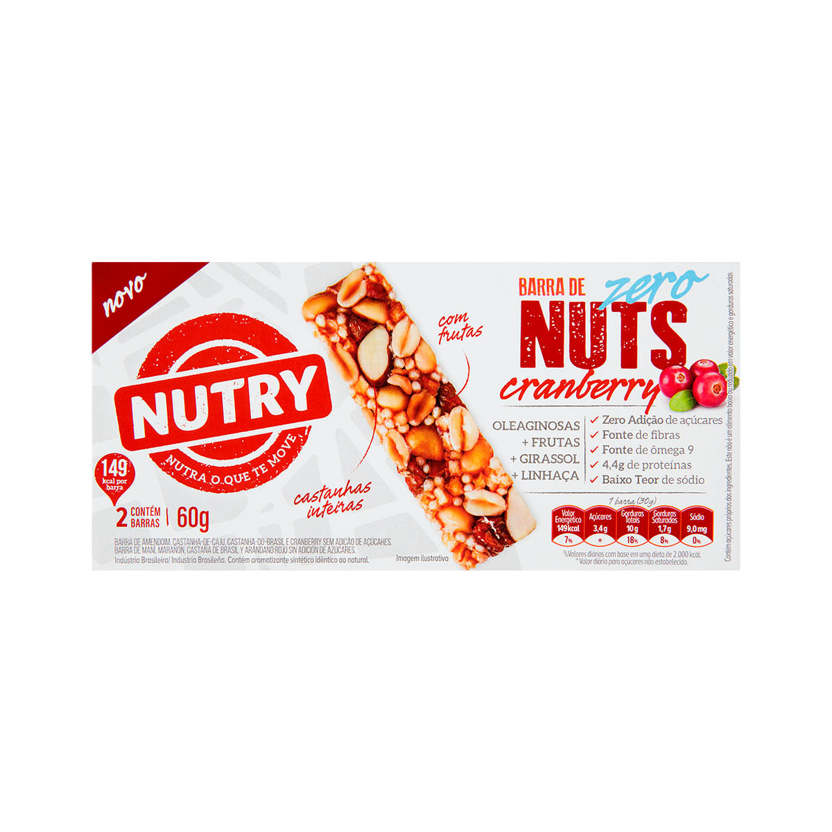 Barra de Cereal Cranberry Nutry Zero 60g 2 Unidades