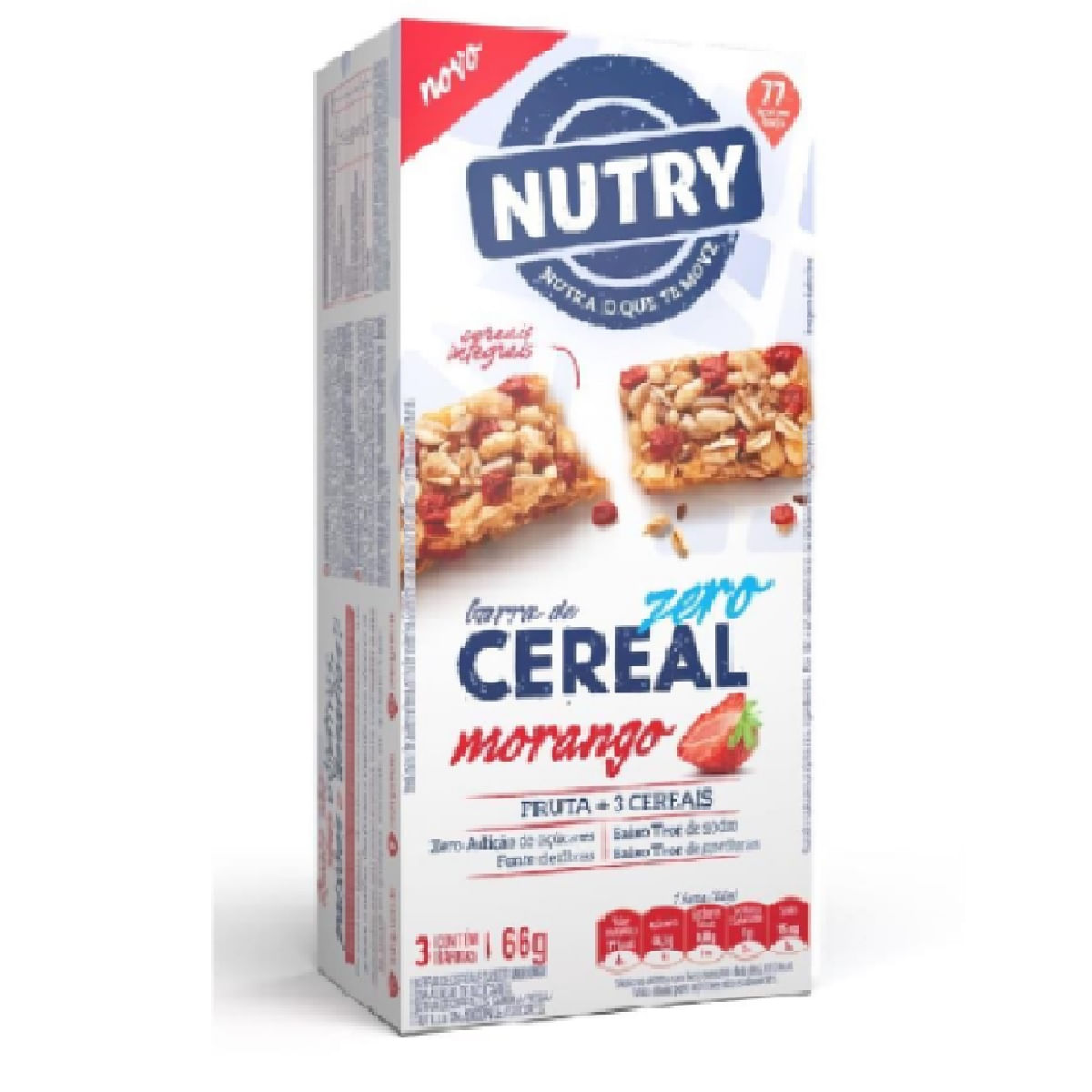 Barra de Cereal Zero Morango e Cereais Nutry com 3 unidades de 22 g cada