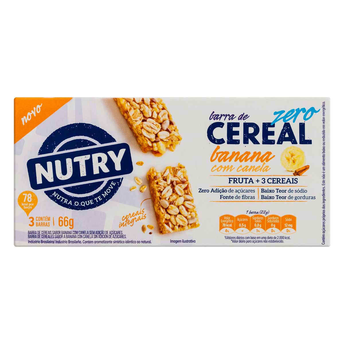 Pack Barra de Cereal de Banana com Canela Nutry Zero Caixa 66 g com 3 Unidades