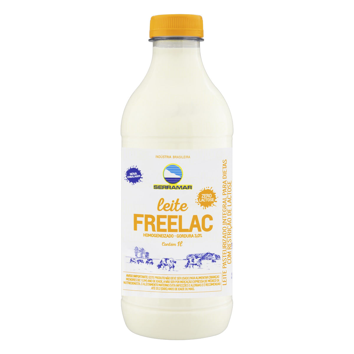 Leite Pasteurizado Homogeneizado Integral Zero Lactose Serramar Freelac Garrafa 1 L