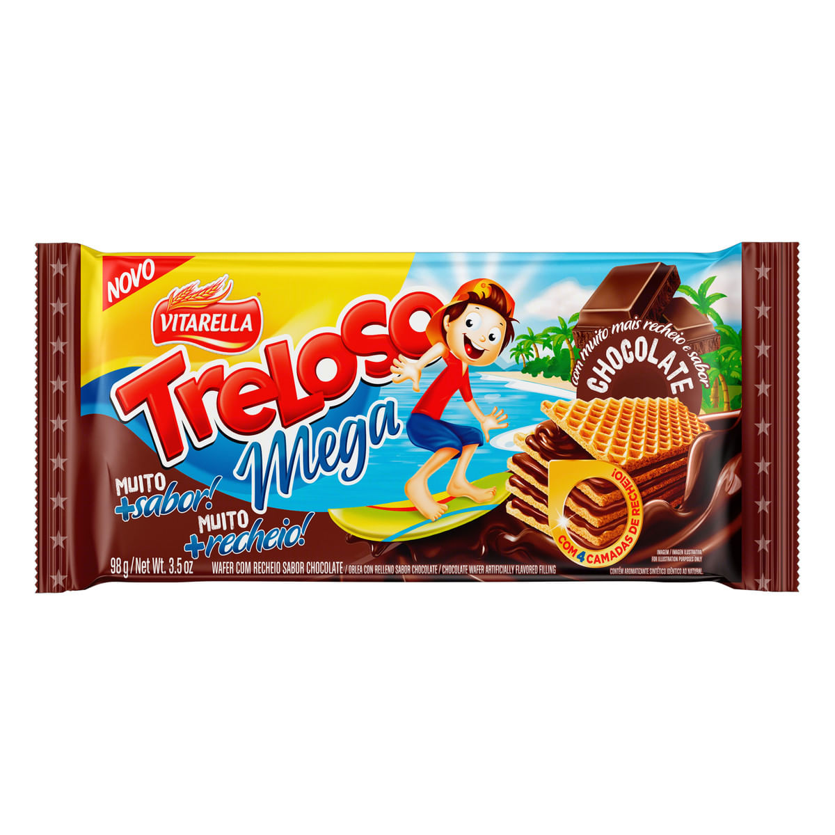 Wafer Recheio Chocolate Vitarella Treloso Mega 98 g