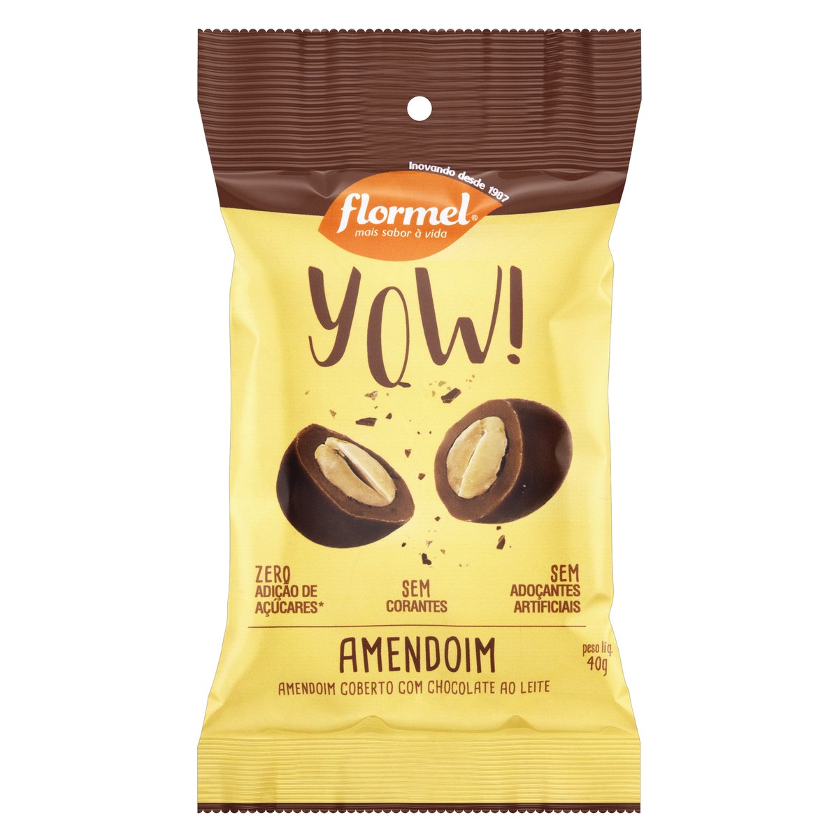 Confeito de Amendoim Cobertura Chocolate ao Leite Flormel Yow 40g