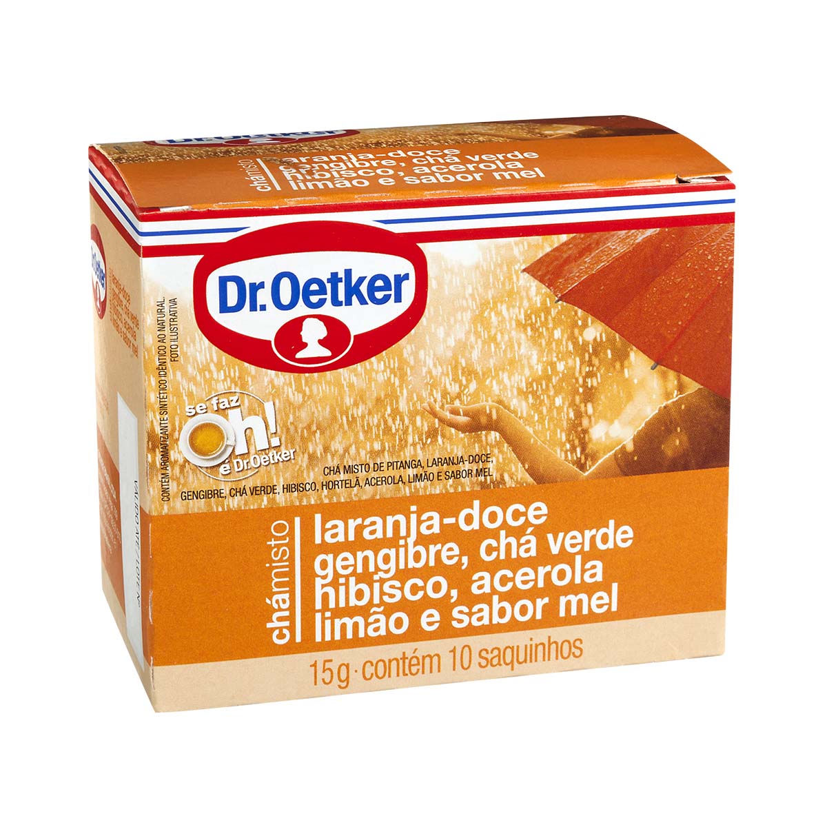 Chá misto de Laranja-doce gengibre, chá verde, hibisco, acerola limão e sabor mel Dr. Oetker 15g 10 Unidades