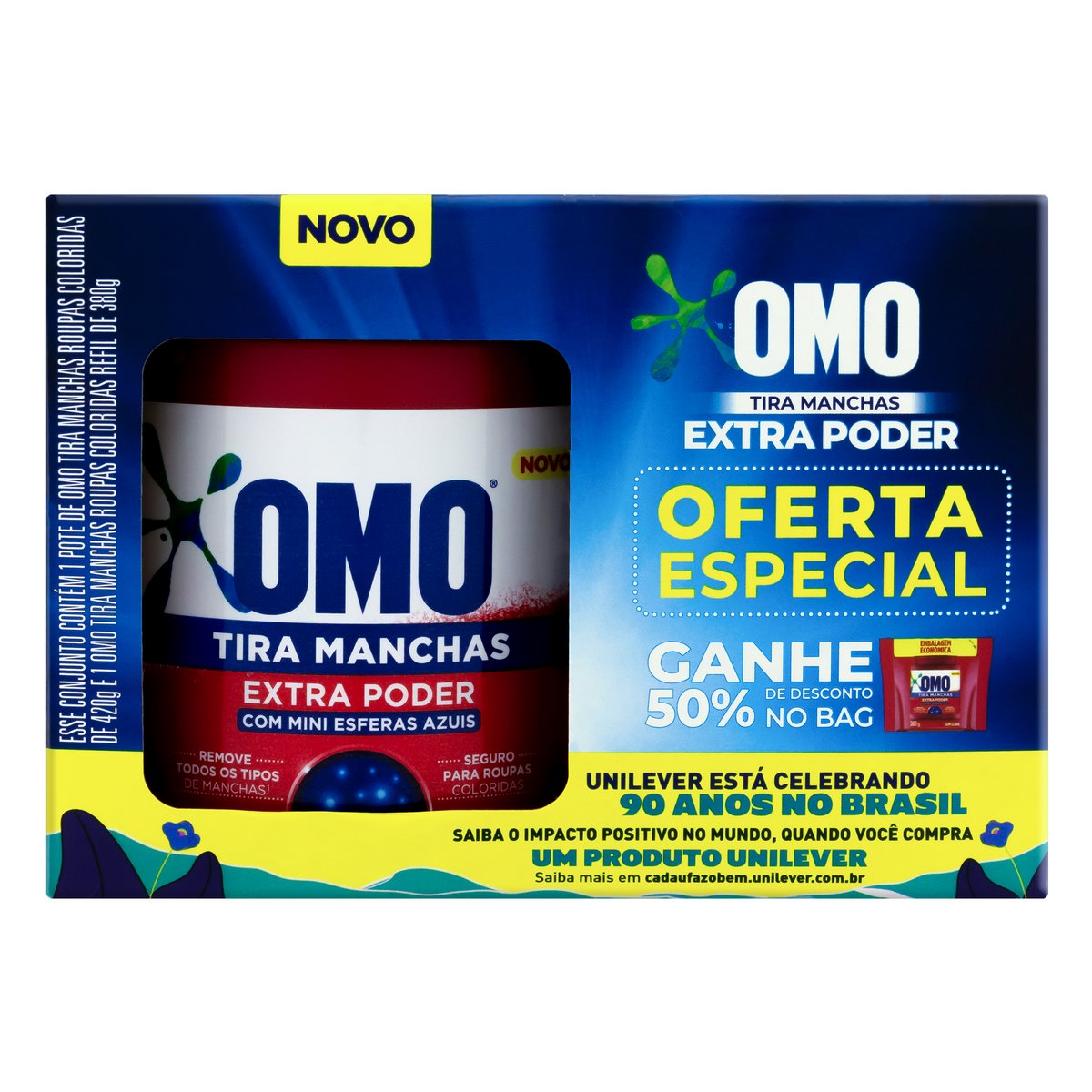 Kit Tira-Manchas em Pó 420g + Roupas Coloridas Refil 380g Omo Grátis 50% de Desconto no Refil