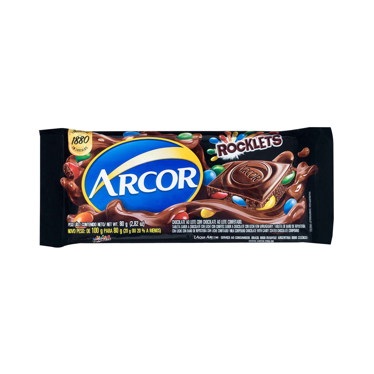 Tablete Chocolate ao Leite Rocklets Arcor 80g