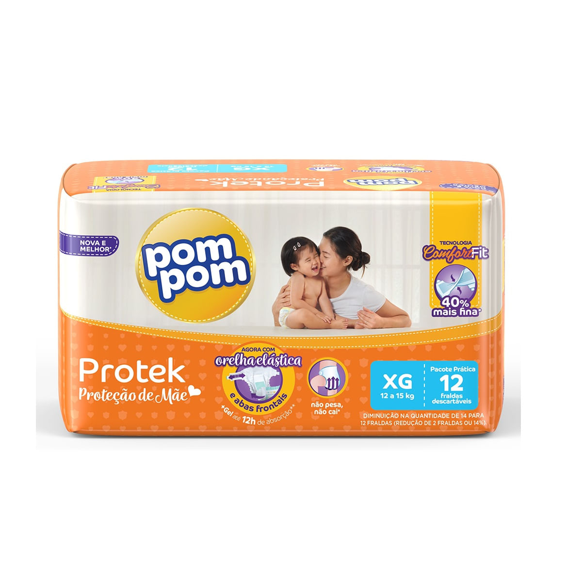 Fralda Pom Pom XG Protek Proteção de Mãe Jumbinho - 12 Unidades