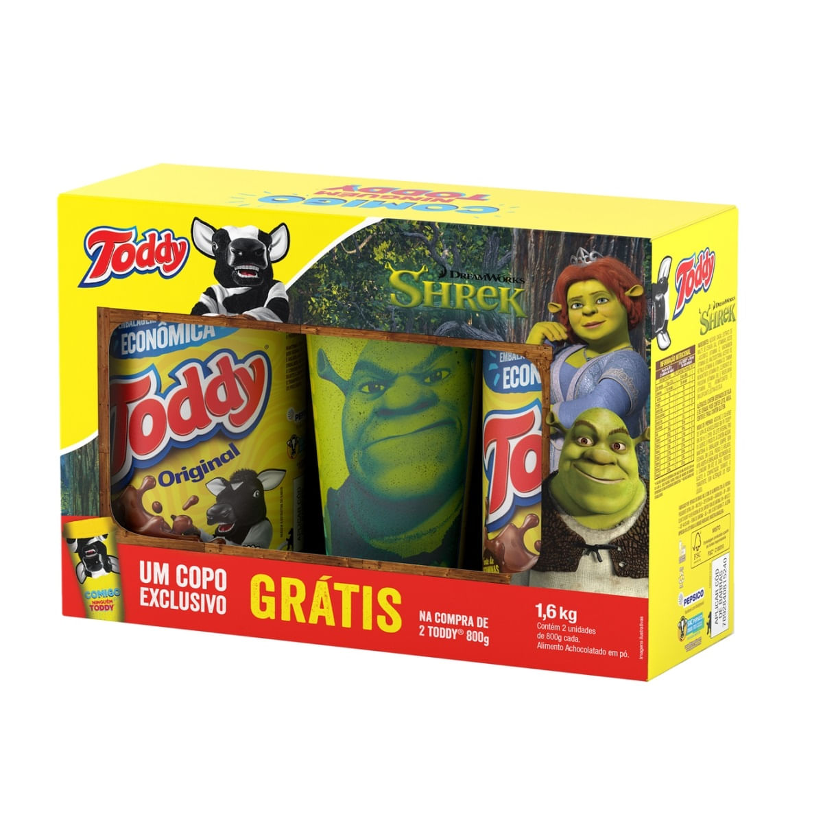 Achocolatado em Pó Toddy Shrek com 2 unidades de 800g + 1 Copo