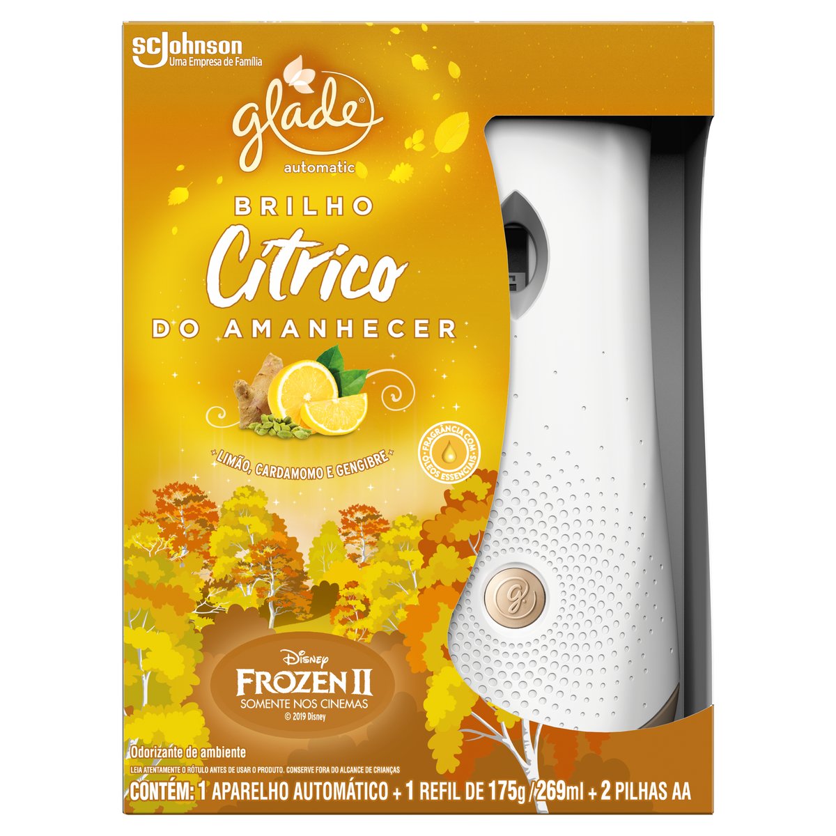 Aparelho e Odorizador de Ambiente Brilho Cítrico do Amanhecer Frozen II Glade Automatic 269ml