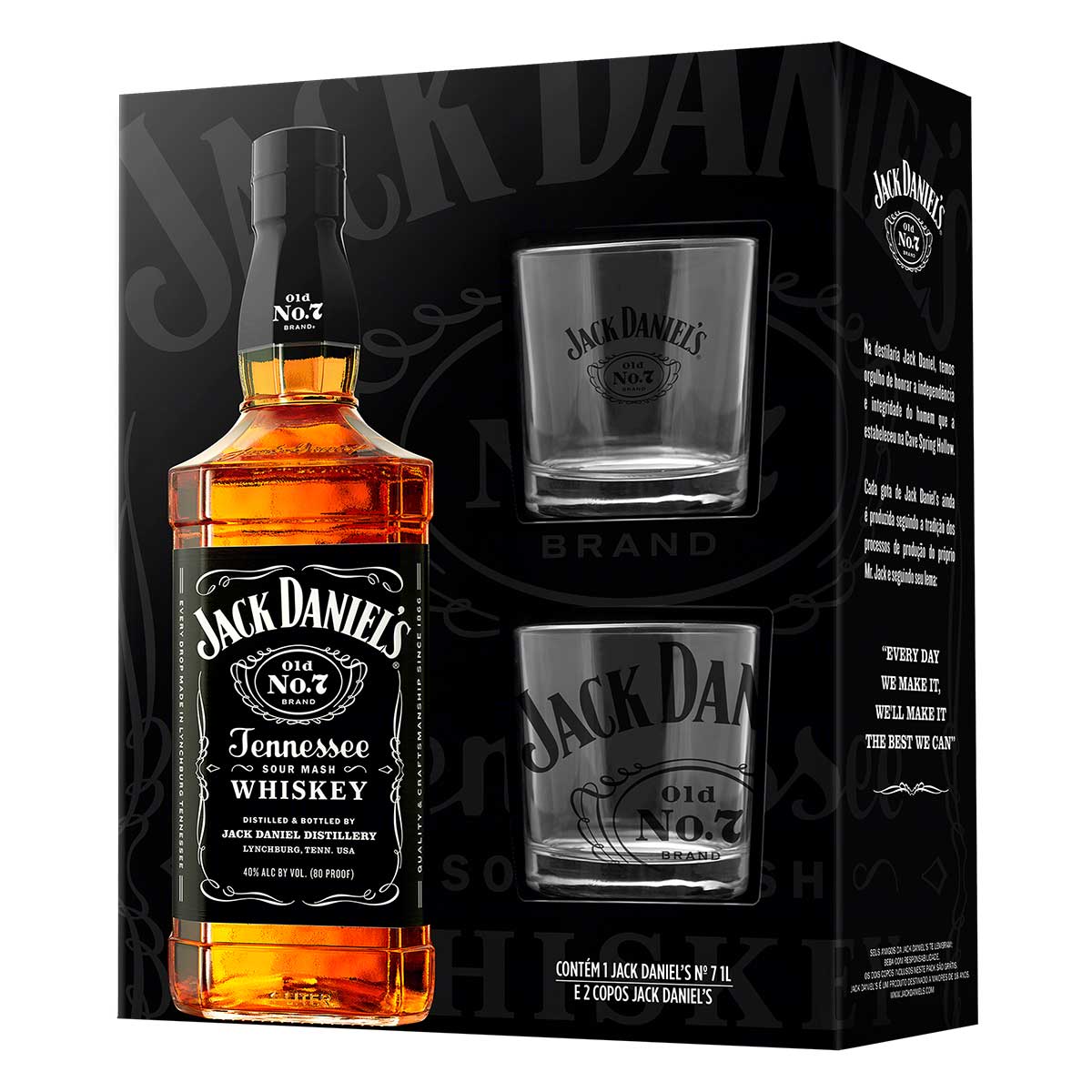 Jack Daniel&apos;s Old No. 7 Tennessee Whiskey - 1 Litro + 2 Copos