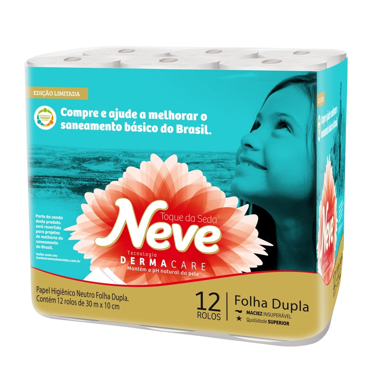 Papel Higiênico Folha Dupla 30 Metros Neve Toque da Seda com 12 Unidades