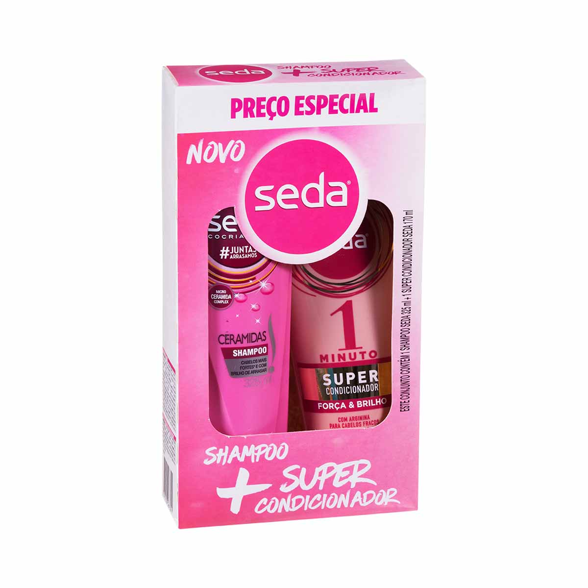 Kit Seda Shampoo SOS Ceramidas 325ml e Super Condicionador Seda 1 Minuto Força e Brilho 170ml