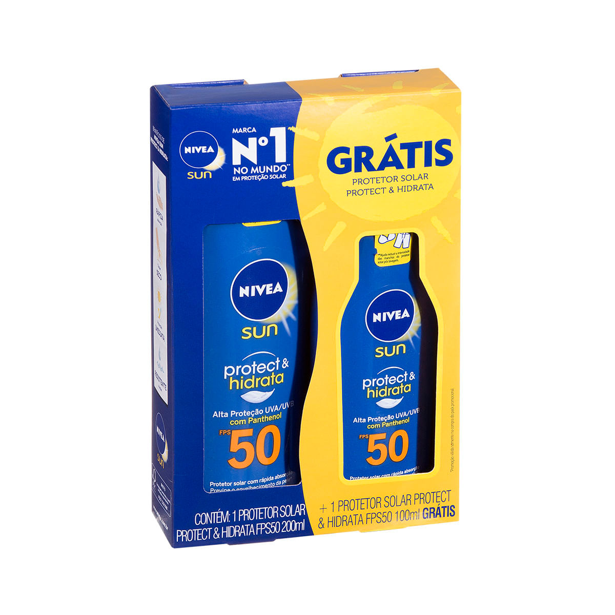 Kit Protetor Solar Protect &amp; Hidrata FPS 50 Nivea Sun 200ml Grátis Protetor Solar 100ml