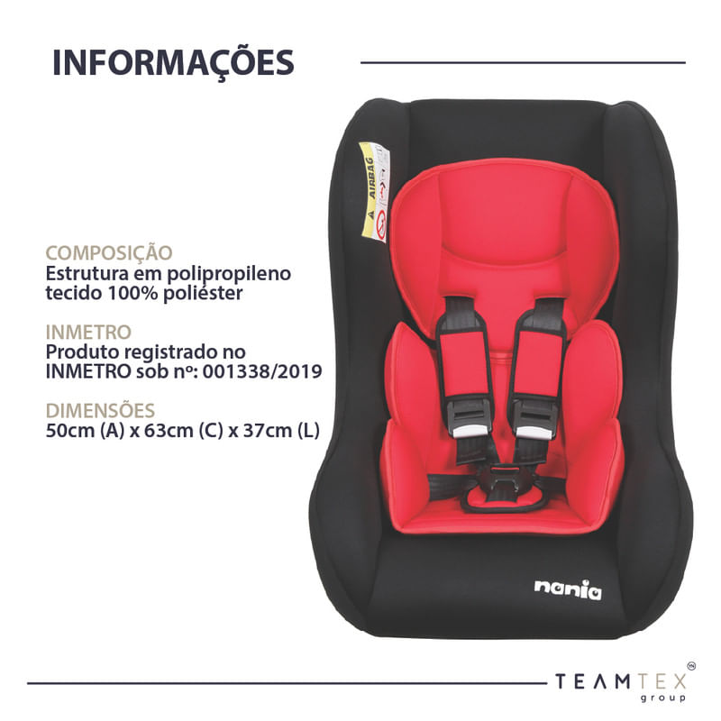 Cadeira para Auto Nania Trio Fonce Vermelha Suporta 25 kg