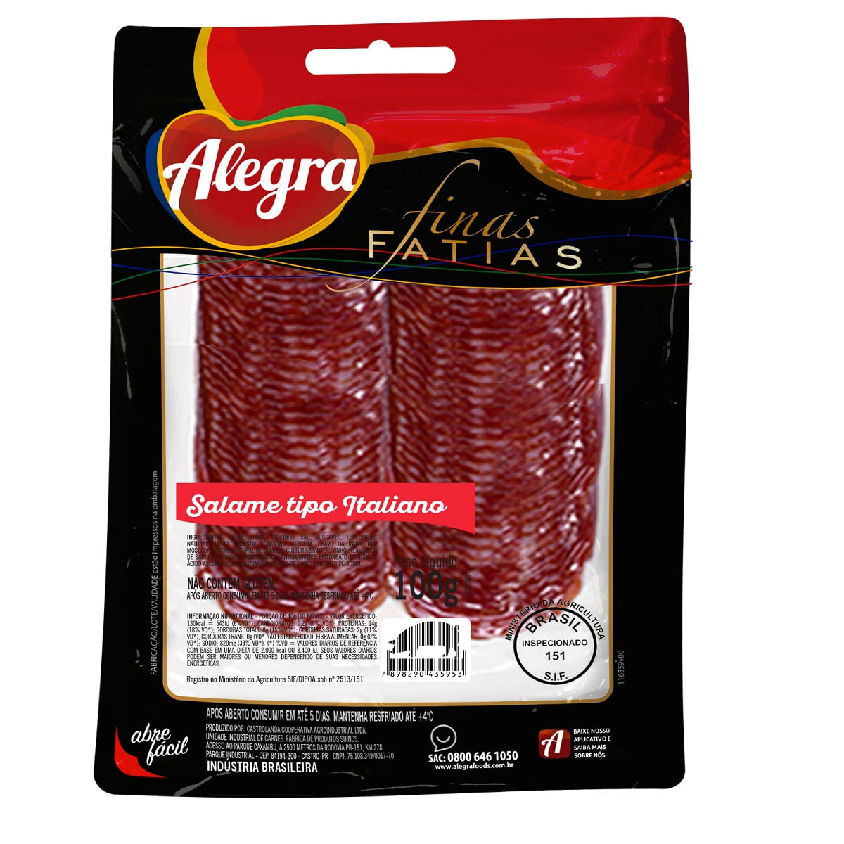 Salame Italiano Fatiado Alegra 100 g