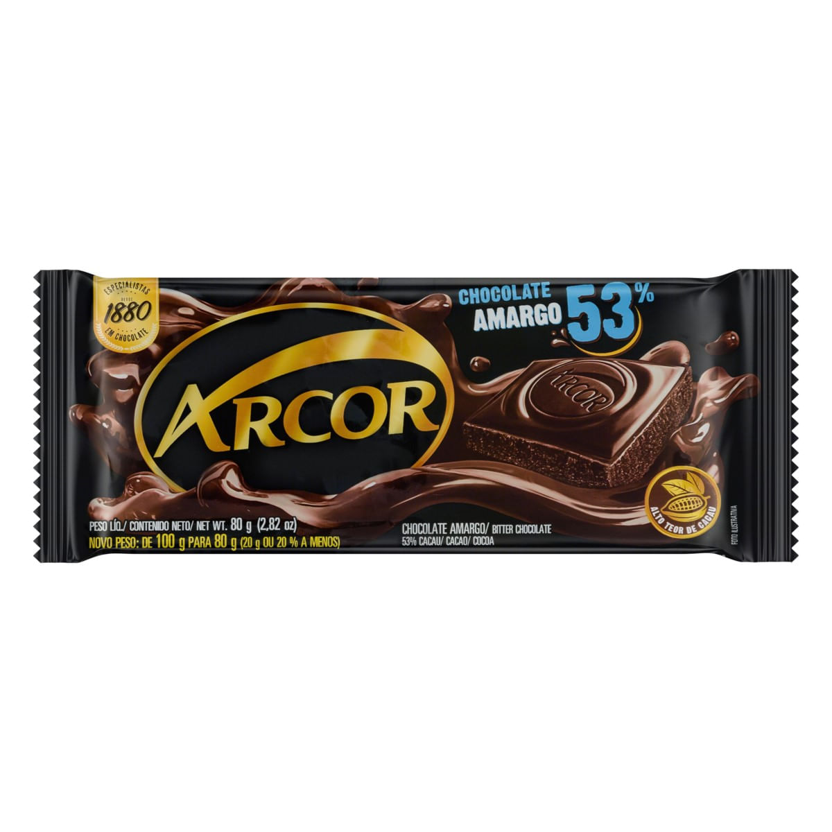 Chocolate Amargo 53% Cacau Arcor 80 g