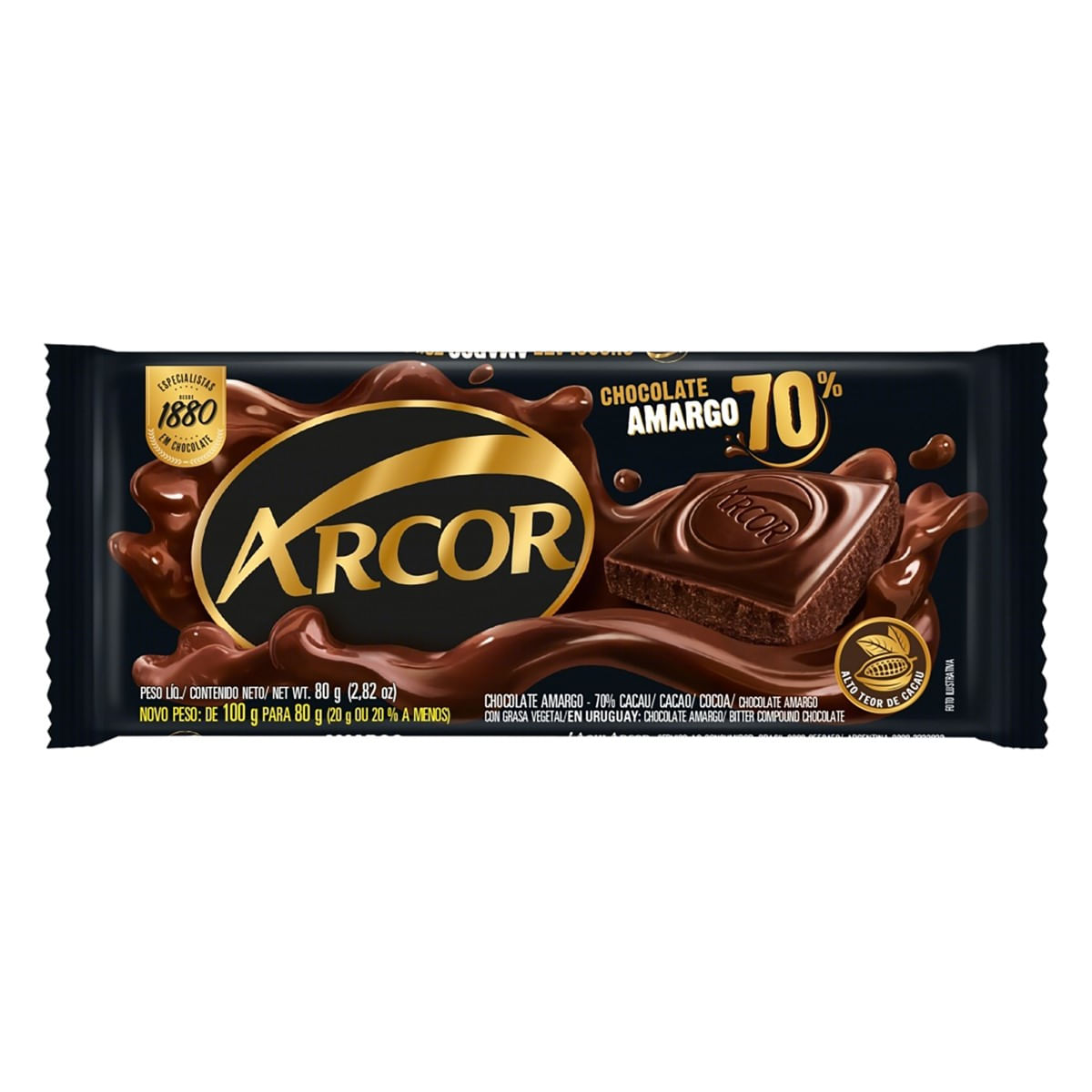 Chocolate Amargo 70% Cacau Arcor 80 g