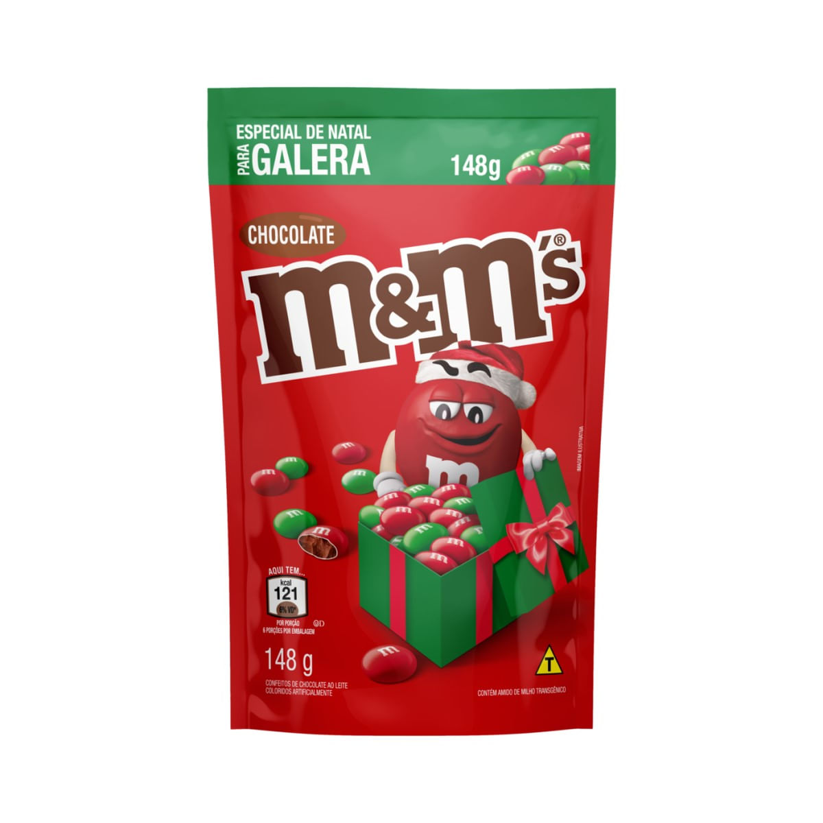 Confeito de Chocolate ao Leite M&amp;M&apos;s Especial de Natal 148 g