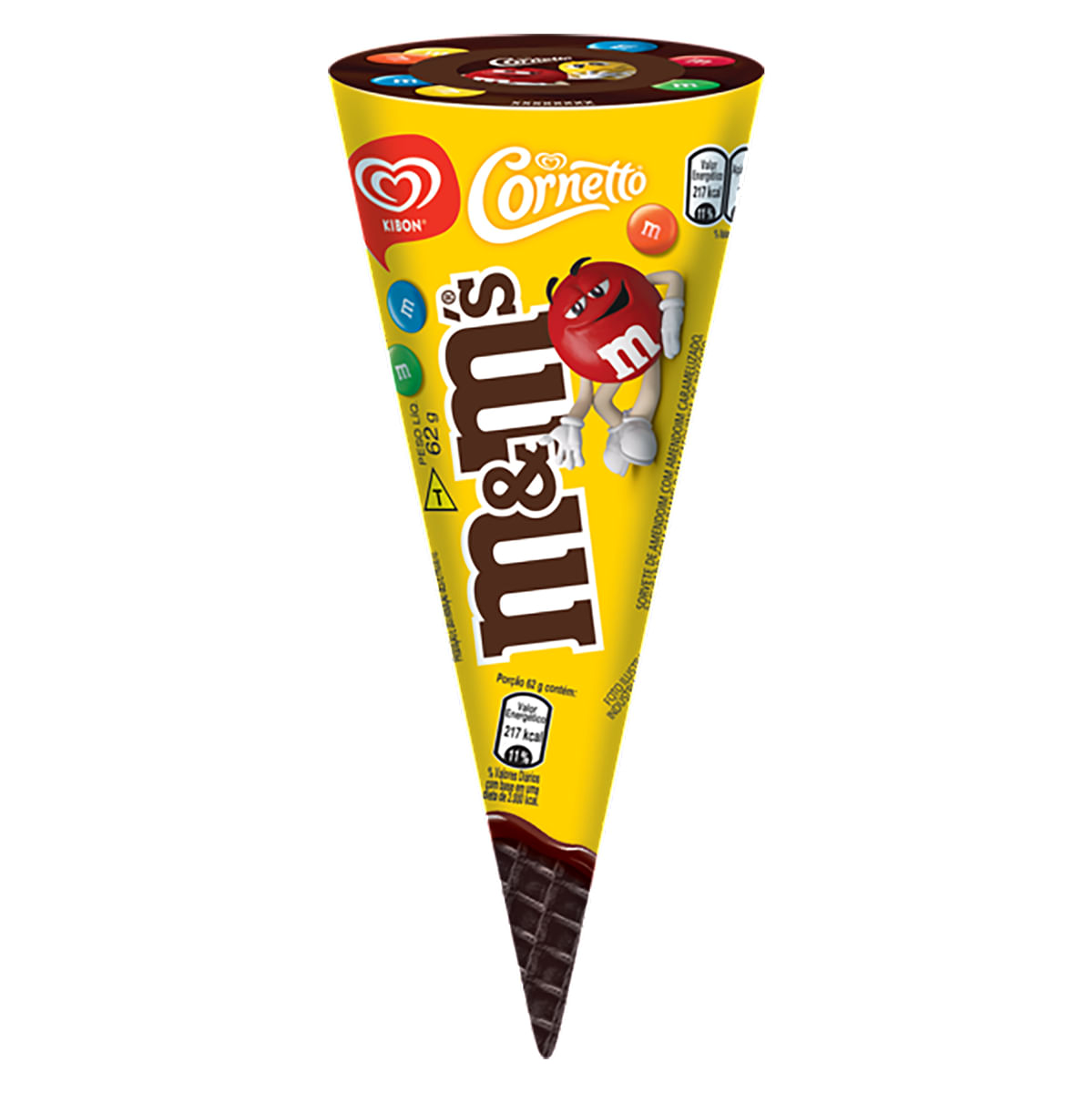 Sorvete M&amp;M&apos;s Kibon Cornetto Amendoim Caramelizado Cartucho 62 g