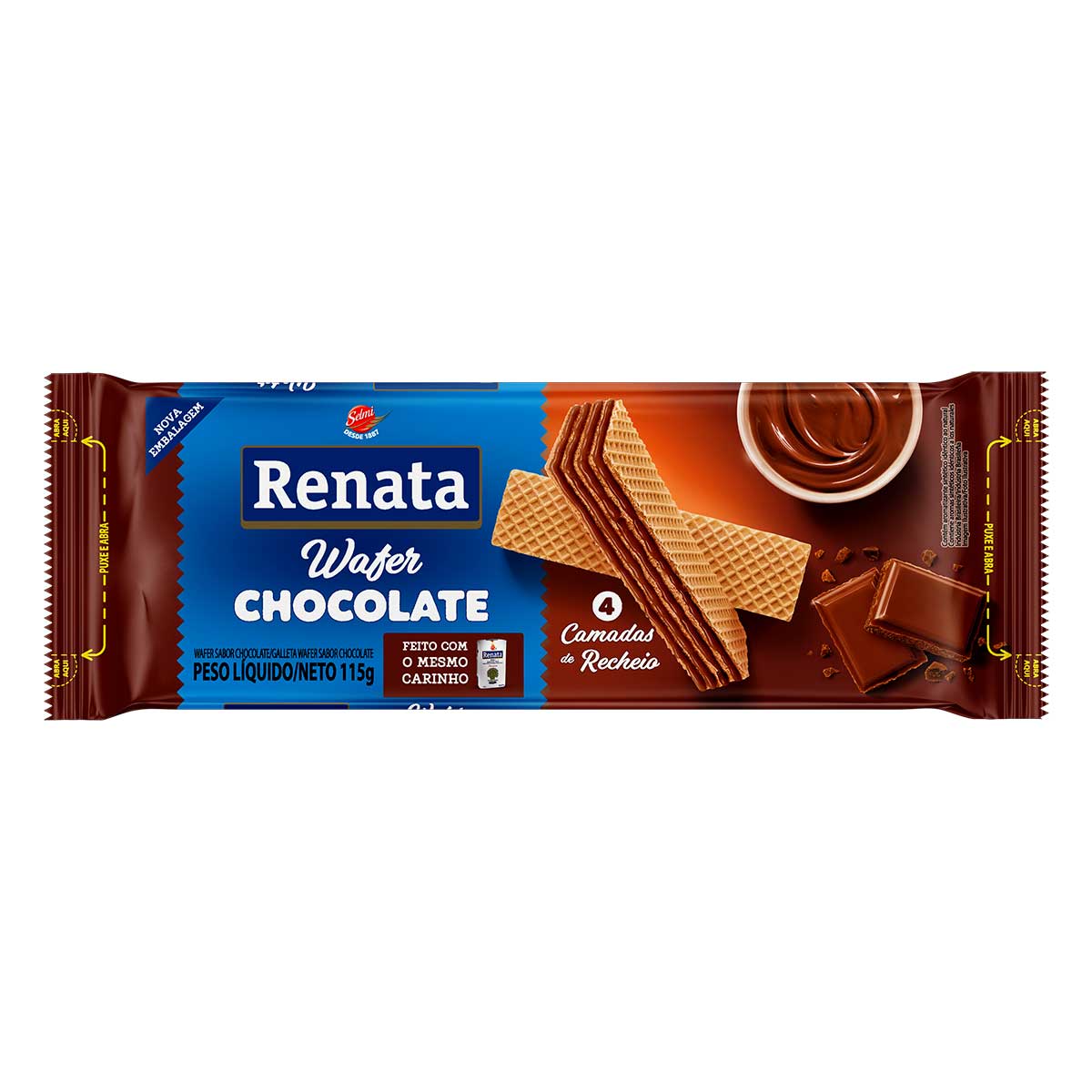 Biscoito Wafer Recheio Chocolate Renata Pacote 115 g