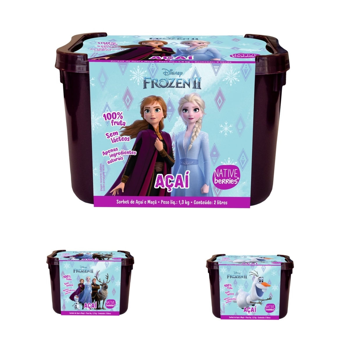 Sorbet de Açaí e Maçã Disney Frozen II Native Berries sem Lactose 2 Litros