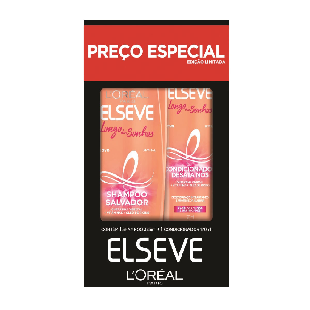 Kit Elseve Longo dos Sonhos Shampoo 375ml + Condicionador 170ml