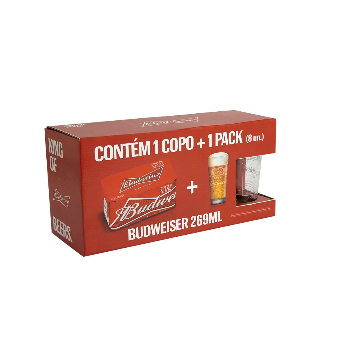 Kit Cerveja Budweiser 269ml Lata Pack C/8 + 1 Copo