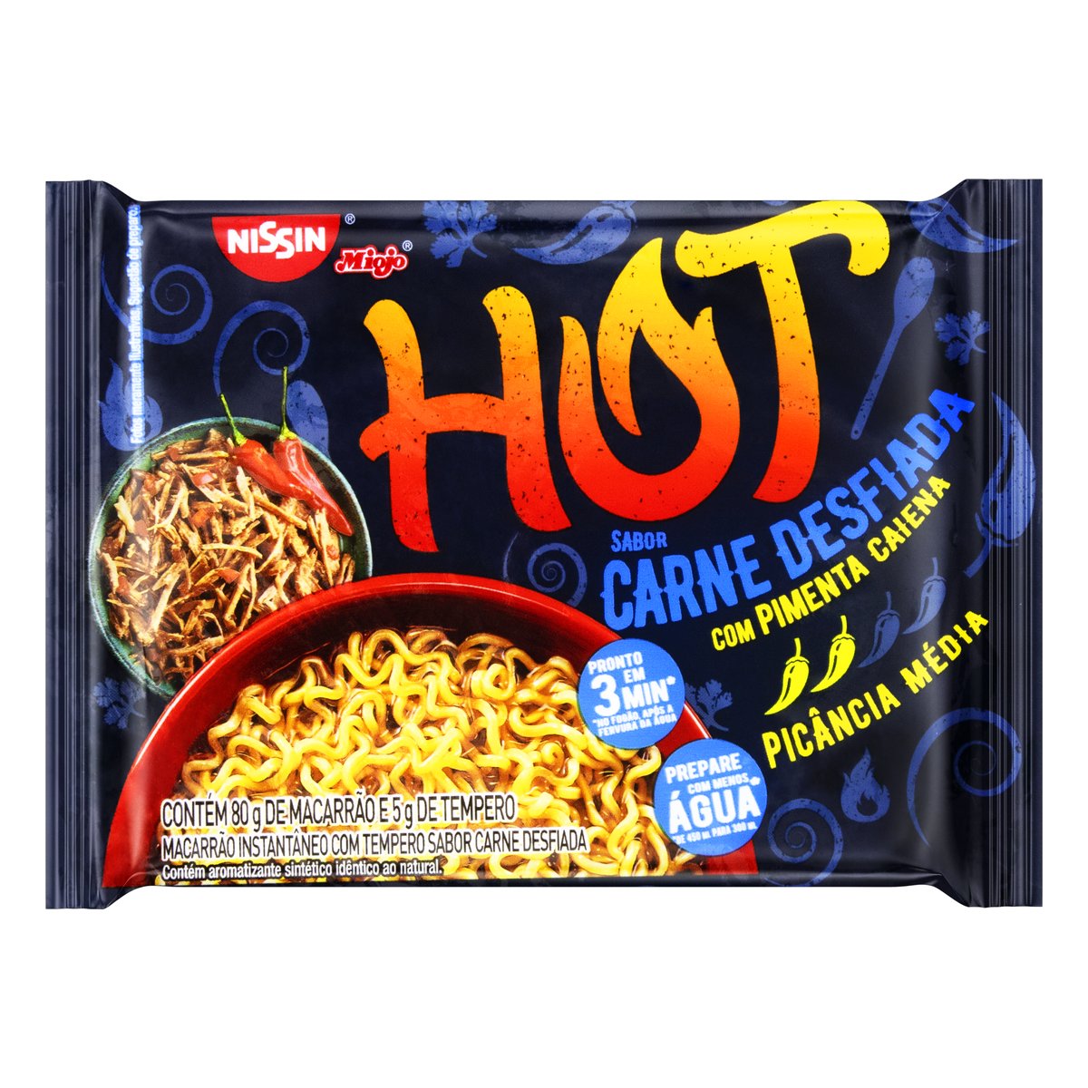 Macarrão Instantâneo Nissin Hot Queijo Carne Desfiada com Pimenta Caiena 85g