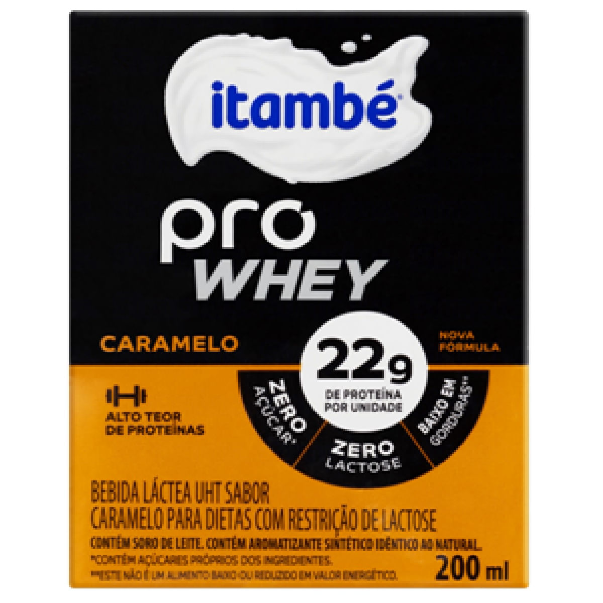 Bebida Láctea Zero Lactose Zero Açúcar UHT Caramelo Pro Whey Itambé 200 ml