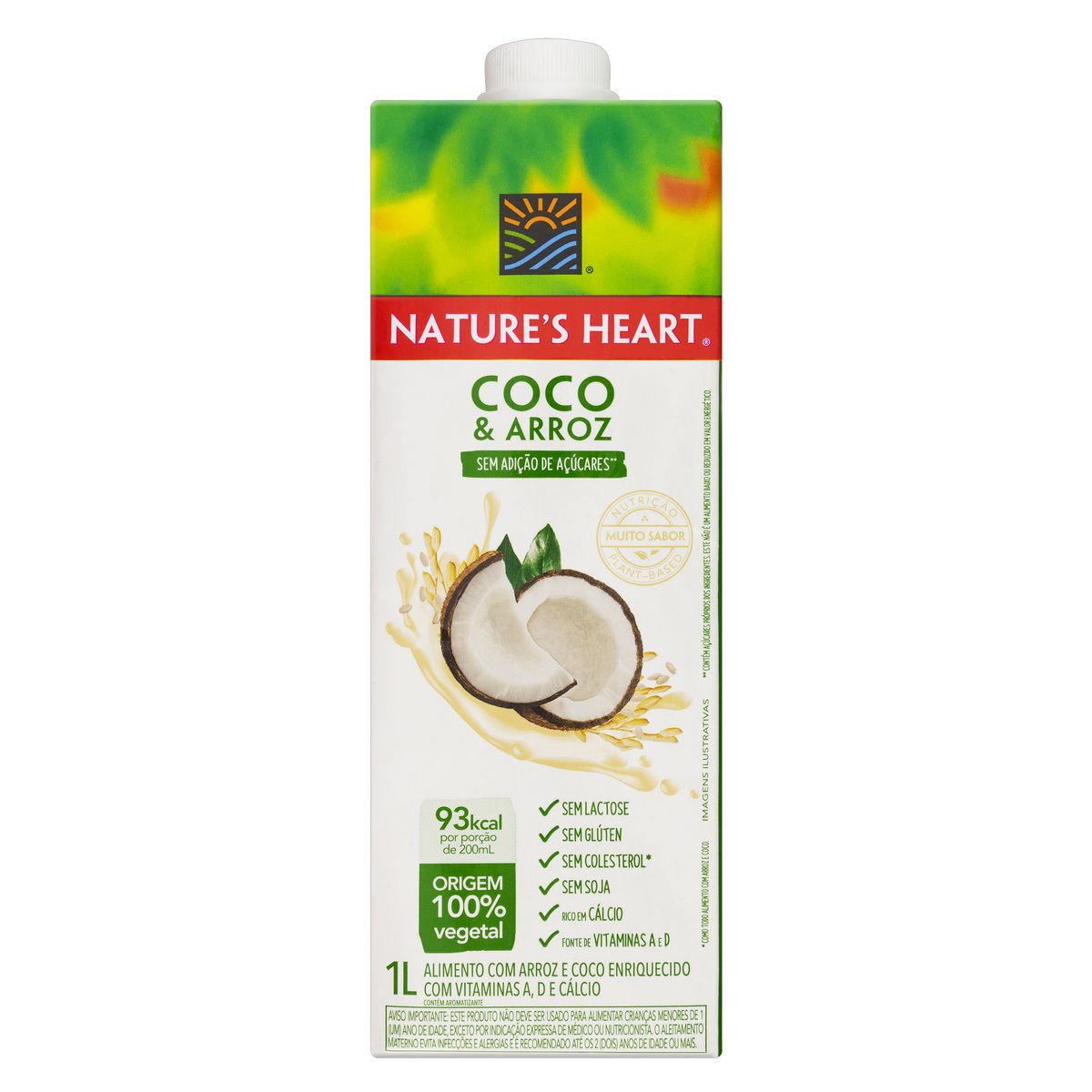 Bebida à Base de Arroz e Coco Nature&apos;s Heart Caixa 1l