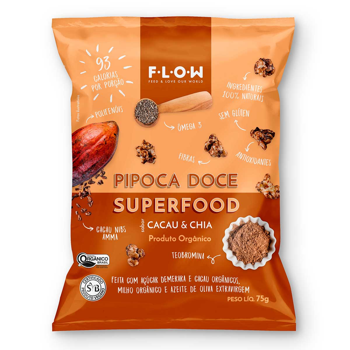 Pipoca Doce Orgânico Flow Cacau Chia 75 g