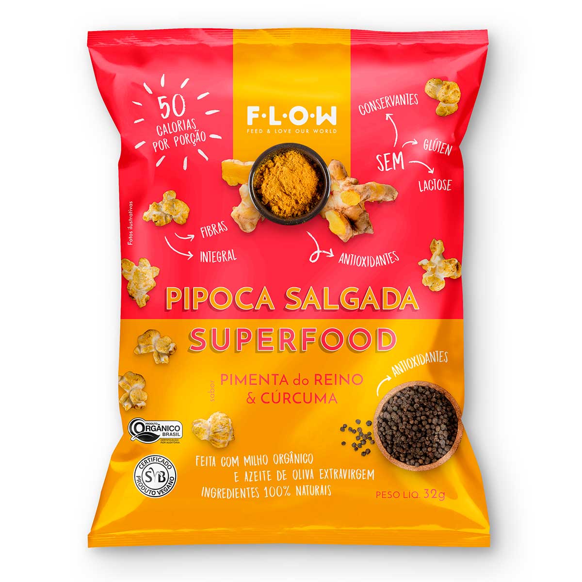 Pipoca Salgada Orgânico Flow Pimenta Cúrcuma 75 g